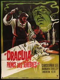 9z794 DRACULA PRINCE OF DARKNESS French 1p R70s art of vampire Christopher Lee + man driving stake!