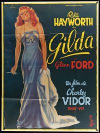 9z821 GILDA French 1p R72 art of sexy Rita Hayworth full-length in sheath dress by Boris Grinsson!