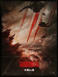 9z827 GODZILLA teaser French 1p '14 cool image of soldiers parachuting over the monster!