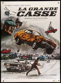 9z828 GONE IN 60 SECONDS French 1p '74 different car chase art by Boivent, crime classic!