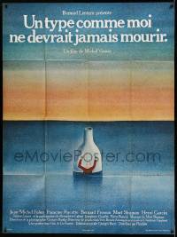 9z831 GUY LIKE ME SHOULD NEVER DIE French 1p '76 art of man in bottle at sea by Jean-Michel Folon!