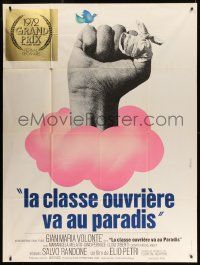 9z861 LA CLASSE OPERAIA VA IN PARADISO French 1p '72 Ferracci art of bandaged fist in pink cloud!