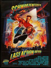 9z866 LAST ACTION HERO French 1p '93 cool artwork of Arnold Schwarzenegger by Morgan!
