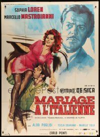 9z894 MARRIAGE ITALIAN STYLE French 1p '64 de Sica, Crovato art of Sophia Loren & Mastroianni!