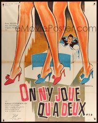 9z924 ONLY TWO CAN PLAY French 1p '62 different Marty art of Peter Sellers in bed & sexy legs!