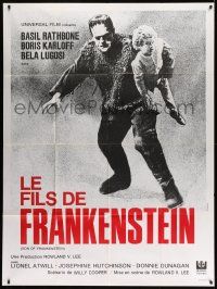 9z964 SON OF FRANKENSTEIN French 1p R69 cool full-length image of Boris Karloff carrying child!