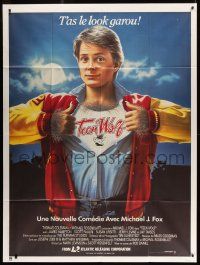 9z973 TEEN WOLF French 1p '86 great artwork of teenage werewolf Michael J. Fox by L. Cowell!