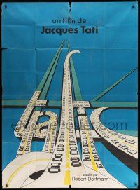 9z984 TRAFFIC French 1p '73 Jacques Tati as Mr. Hulot, wonderful title treatment art!