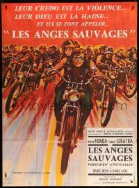 9z997 WILD ANGELS French 1p '67 classic art of biker Peter Fonda & sexy Nancy Sinatra on motorcycle