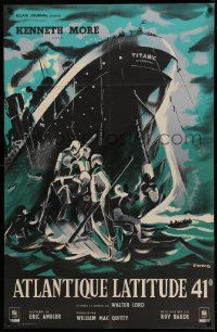 9z712 NIGHT TO REMEMBER French 31x47 '58 English Titanic biography, different Trambouze art!