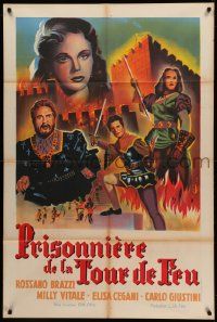 9z718 PRISONER IN THE TOWER OF FIRE French 32x47 '53 best friends fight for the same woman!