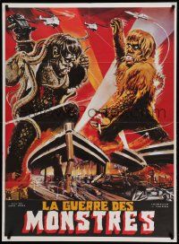 9z729 WAR OF THE GARGANTUAS French 31x43 R80s different art of giant monsters fighting over city!
