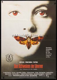 9z136 SILENCE OF THE LAMBS German 33x47 '90 great image of Jodie Foster with moth over mouth!