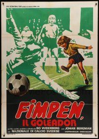 9z275 BUTT Italian 1p '74 Bo Widerberg football movie, great art of kid kicking soccer ball!