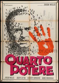 9z283 CITIZEN KANE Italian 1p R66 cool different art of Orson Welles made up of tiny letters!