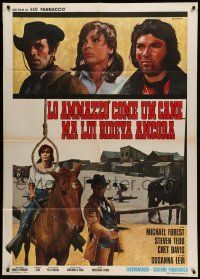 9z302 DEATH PLAYED THE FLUTE Italian 1p '72 Calma spaghetti western art, woman on horse by noose!