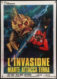 9z305 DESTINATION INNER SPACE Italian 1p '74 cool different monster artwork by Luca Crovato!