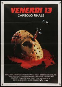 9z331 FRIDAY THE 13th - THE FINAL CHAPTER Italian 1p '84 Part IV, bloody hockey mask with knife!