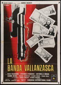 9z370 LA BANDA VALLANZASCA Italian 1p '77 cool Calma art of smoking gun by stacks of cash!