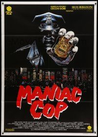 9z390 MANIAC COP Italian 1p '91 different Casaro art of him looming over New York City with badge!