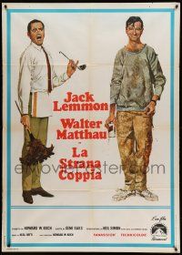 9z405 ODD COUPLE Italian 1p '68 Robert McGinnis art of best friends Walter Matthau & Jack Lemmon!