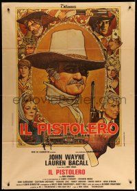 9z435 SHOOTIST Italian 1p '76 cool Richard Amsel artwork of cowboy John Wayne & top cast!
