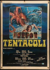 9z450 TENTACLES Italian 1p '77 Tentacoli, great art of huge octopus attacking sexy girl!