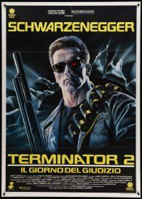 9z451 TERMINATOR 2 Italian 1p '91 cool different art of Arnold Schwarzenegger by Renato Casaro!