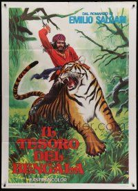 9z460 TREASURE OF BENGAL Italian 1p R70s Il Tesoro del Bengala, Piovano art of man riding tiger!