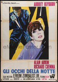 9z467 WAIT UNTIL DARK Italian 1p '68 different art of blind Audrey Hepburn terrorized by Arkin!