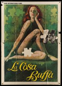 9z198 LA COSA BUFFA Italian 2p '72 great jigsaw puzzle art with sexy naked Ottavia Piccolo!