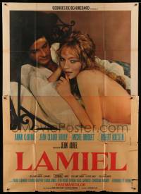 9z201 LAMIEL Italian 2p '67 close up of sexy naked Anna Karina & Robert Hossein in bed!