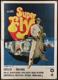 9z226 SUPER FLY Italian 2p '72 great artwork of Ron O'Neal with car & girl sticking it to The Man!