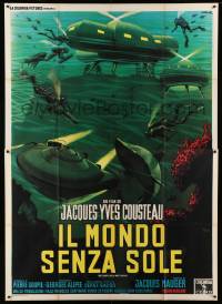 9z238 WORLD WITHOUT SUN Italian 2p '64 cool Olivetti art of Jacques-Yves Cousteau's oceanauts!