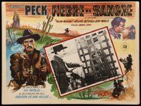 9z552 GUNFIGHTER Mexican LC '50 close up of Gregory Peck pointing gun at man behind bars!