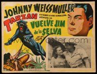 9z560 JUNGLE MAN-EATERS Mexican LC '54 Johnny Weissmuller as Jungle Jim close up with Karin Booth!