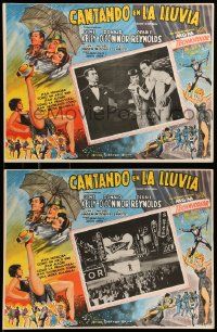 9z508 SINGIN' IN THE RAIN 2 Mexican LCs '52 classic Gene Kelly, Debbie Reynolds & Donald O'Connor!