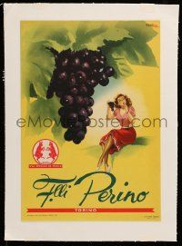9z156 F.LLI PERINO linen 9x13 Italian advertising poster '51 Gian Rosa art of sexy girl with grapes!