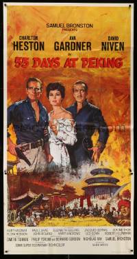 1b445 55 DAYS AT PEKING 3sh '63 art of Charlton Heston, Ava Gardner & David Niven by Terpning!