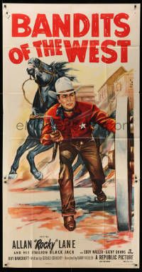 1b463 BANDITS OF THE WEST 3sh '53 Allan Rocky Lane & his stallion Black Jack, cool western art!