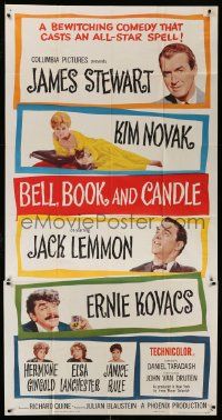 1b467 BELL, BOOK & CANDLE 3sh '58 James Stewart, Lemmon, sexiest witch Kim Novak laying with cat!