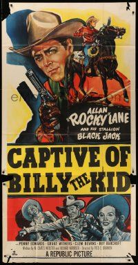 1b510 CAPTIVE OF BILLY THE KID 3sh '52 cool art of cowboy Rocky Lane & his stallion Black Jack!