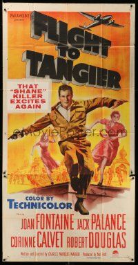 1b571 FLIGHT TO TANGIER 3D 3sh '53 Joan Fontaine & Jack Palance in new perfected Dynoptic 3-D!
