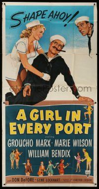 1b594 GIRL IN EVERY PORT 3sh '52 art of wacky Navy sailor Groucho Marx & sexy Marie Wilson!