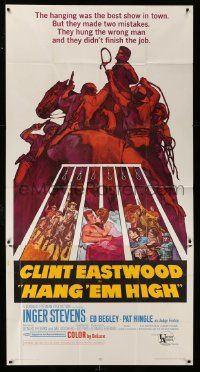 1b621 HANG 'EM HIGH 3sh '68 Clint Eastwood, they hung the wrong man, cool art by Sandy Kossin!