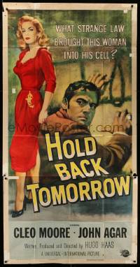 1b640 HOLD BACK TOMORROW 3sh '55 what brought sexy bad girl Cleo Moore into John Agar's cell!