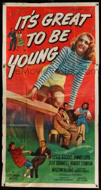 1b673 IT'S GREAT TO BE YOUNG 3sh '46 huge close up of Leslie Brooks + teen swing dancers!