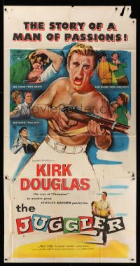 1b681 JUGGLER 3sh '53 Jewish concentration camp survivor Kirk Douglas is on the run from his past!