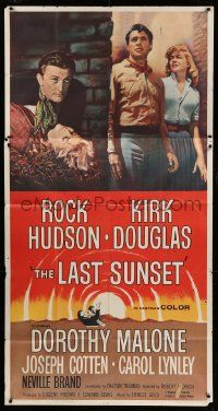 1b701 LAST SUNSET 3sh '61 Rock Hudson, Kirk Douglas, Dorothy Malone, directed by Robert Aldrich!