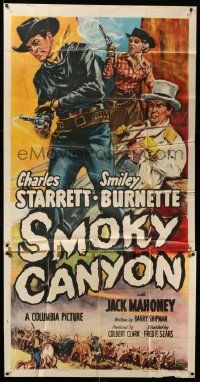 1b877 SMOKY CANYON 3sh '51 Cravath art of Charles Starrett as The Durango Kid & Smiley Burnette!